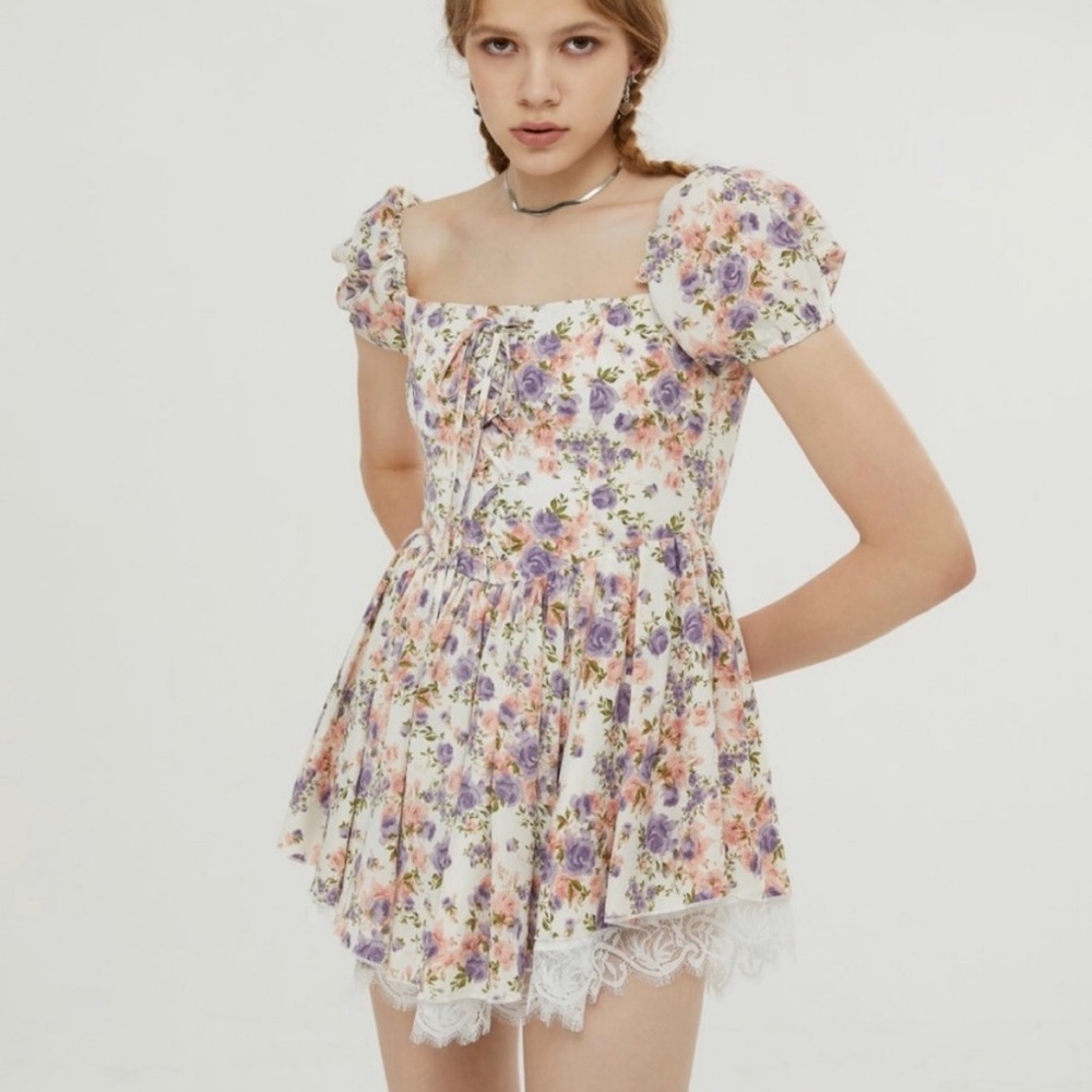 Cider Corset Floral sweetheart mini romper